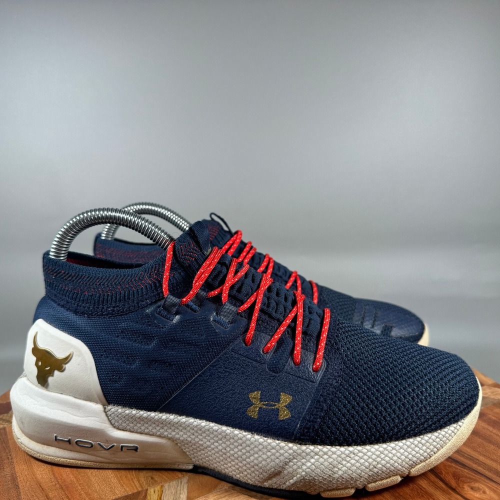 Under Armour Project Rock 2 HOVR Training Shoes Navy Blue Gold 3022398-402 7.5